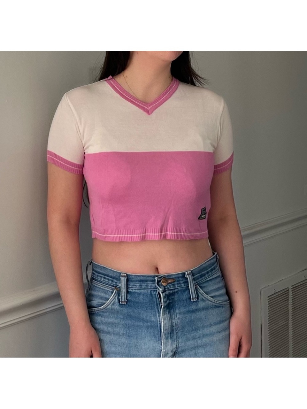 Versace Jeans Pink White Crop Top